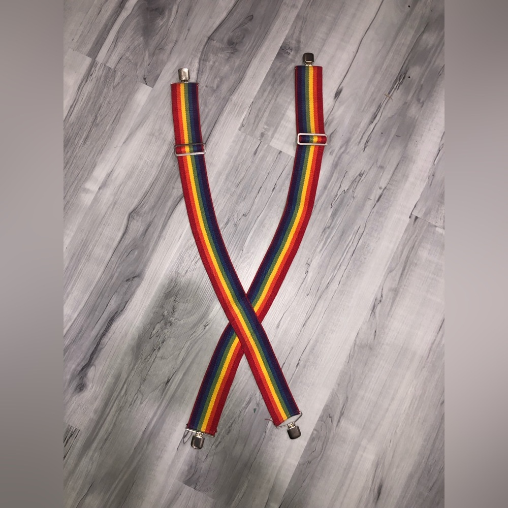 Rainbow Braces Mens Clip On Trouser Braces Suspenders Pride Gay Support 80s 90s